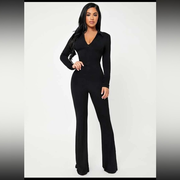 SHEIN SXY Solid Zip Up V-Neck Women’s Jumpsuit Size Small NEVER WORN - Picture 1 of 16